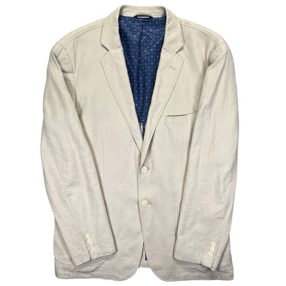 Alan Flusser Linen Blazer Men’s L Beige Lightweight Casual Jacket